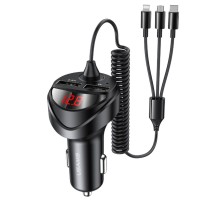 АЗП Usams US-CC119 C22 3.4A Dual USB Car Charger With 3IN1 Spring Cable Black