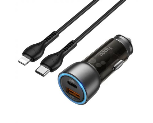 Автомобільний зарядний пристрій HOCO NZ8 Sprinter 43W dual port PD25W+QC3.0 car charger set(C to iP) Brown