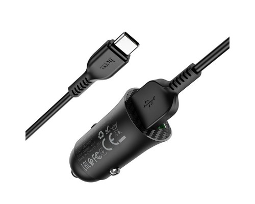 Автомобільний зарядний пристрій HOCO Z39 Farsighted dual port QC3.0 Car charger set(Type-C) Black