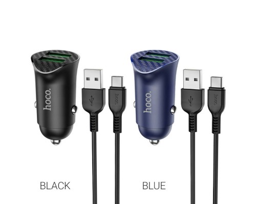 Автомобільний зарядний пристрій HOCO Z39 Farsighted dual port QC3.0 Car charger set(Type-C) Black