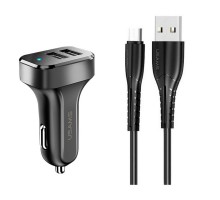 АЗП Usams Travel Car Charger Kit King Tu Series(U35 Micro Cable 1M + C13 Dual USB Car Charger) Black