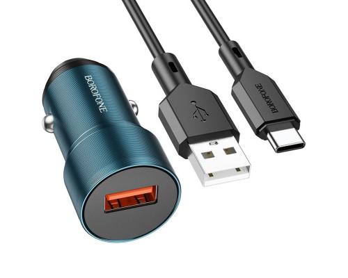 Автомобільний зарядний пристрій BOROFONE BZ19A Wisdom single port QC3.0 car charger set(Type-C) Sapphire Blue