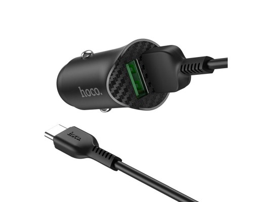 Автомобільний зарядний пристрій HOCO Z39 Farsighted dual port QC3.0 Car charger set(Type-C) Black