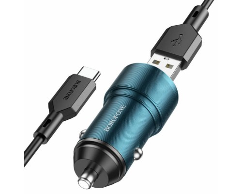Автомобільний зарядний пристрій BOROFONE BZ19A Wisdom single port QC3.0 car charger set(Type-C) Sapphire Blue