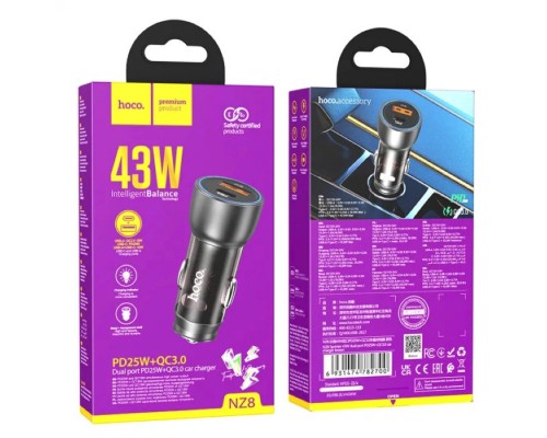 Автомобільний зарядний пристрій HOCO NZ8 Sprinter 43W dual port PD25W+QC3.0 car charger Brown
