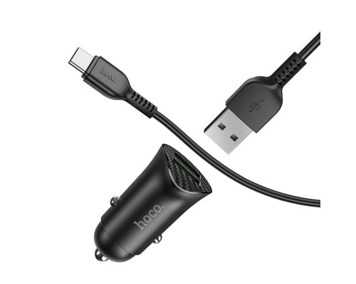Автомобільний зарядний пристрій HOCO Z39 Farsighted dual port QC3.0 Car charger set(Type-C) Black