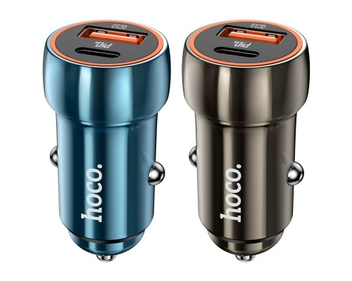 Автомобільний зарядний пристрій HOCO Z46A Blue whale PD20W+QC3.0 car charger set(Type-C) Metal Gray