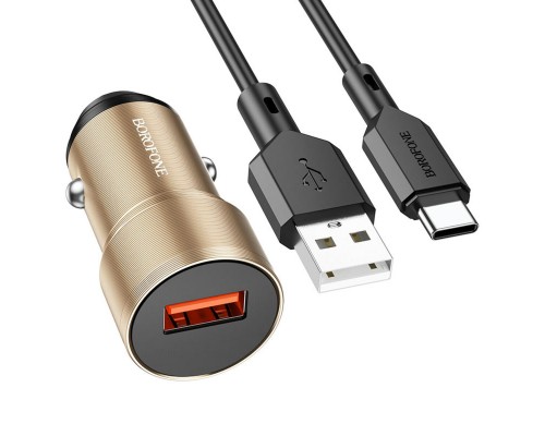 Автомобільний зарядний пристрій BOROFONE BZ19A Wisdom single port QC3.0 car charger set(Type-C) Gold
