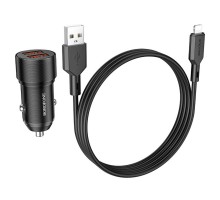 Автомобільний зарядний пристрій BOROFONE BZ19 Wisdom dual port car charger set(iP) Black