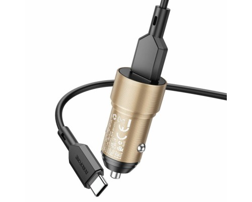 Автомобільний зарядний пристрій BOROFONE BZ19A Wisdom single port QC3.0 car charger set(Type-C) Gold