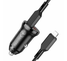 Автомобільний зарядний пристрій BOROFONE BZ18A PD20W+QC3.0 car charger set(Type-C to iP) Black
