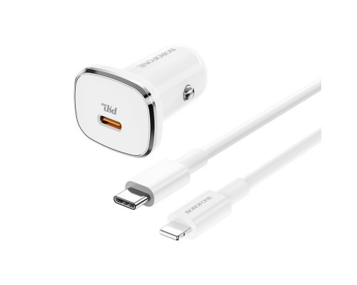 Автомобільний зарядний пристрій BOROFONE BZ12B single port QC3.0 (Type-C to Lightning) White
