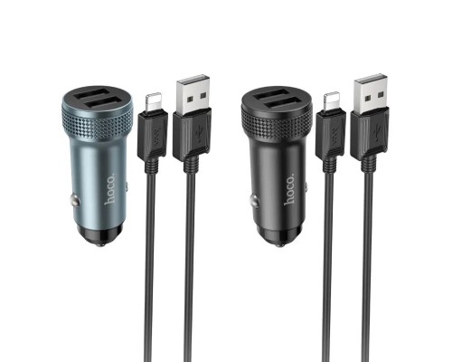 Автомобільний зарядний пристрій HOCO Z49 Level dual port car charger set(iP) Black