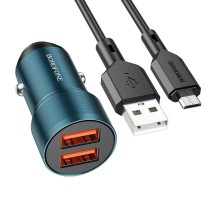 Автомобільний зарядний пристрій BOROFONE BZ19 Wisdom dual port car charger set(Micro) Sapphire Blue
