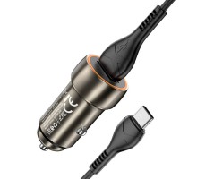 Автомобільний зарядний пристрій HOCO Z46 Blue shield single port QC3.0 car charger set(Type-C) Metal Gray