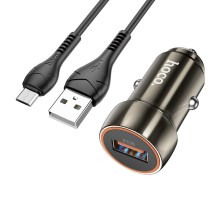 Автомобільний зарядний пристрій HOCO Z46 Blue shield single port QC3.0 car charger set(Micro) Metal Gray