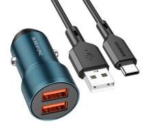 Автомобільний зарядний пристрій BOROFONE BZ19 Wisdom dual port car charger set(Type-C) Sapphire Blue