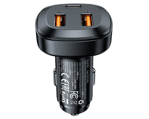 Автомобільний зарядний пристрій ACEFAST B9 66W(2USB-A+USB-C) three port metal car charger