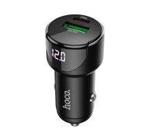 Автомобільний зарядний пристрій HOCO Z42 Light road dual port digital display PD20W+QC3.0 car charger Black