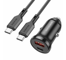 Автомобільний зарядний пристрій BOROFONE BZ18A PD20W+QC3.0 car charger set(Type-C to Type-C) Black