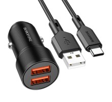 Автомобільний зарядний пристрій BOROFONE BZ19 Wisdom dual port car charger set(Type-C) Black