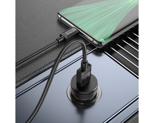 Автомобільний зарядний пристрій HOCO Z49A Level single port QC3.0 car charger set(Micro) Black