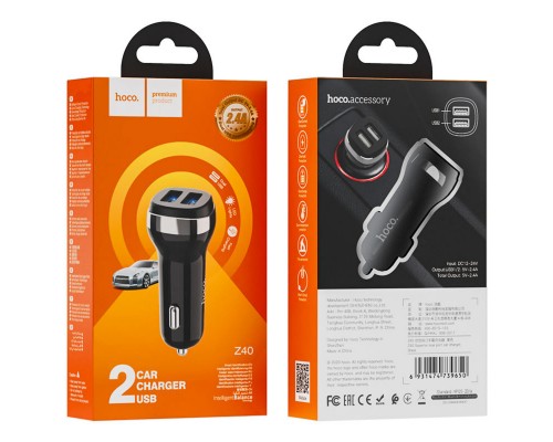 Автомобільний зарядний пристрій HOCO Z40 Superior dual port car charger Black