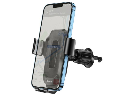 Тримач для мобільного HOCO HW2 Wise automatic induction wireless fast charging car holder(air outlet) Black