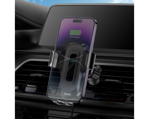 Тримач для мобільного HOCO HW2 Wise automatic induction wireless fast charging car holder(air outlet) Black