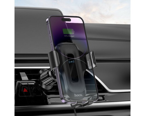Тримач для мобільного HOCO HW2 Wise automatic induction wireless fast charging car holder(air outlet) Black