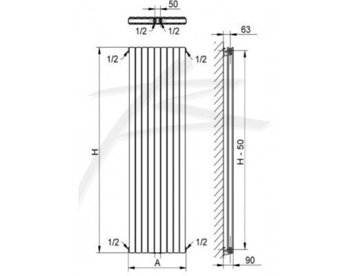 Дизайнерский радиатор Blende 2 H-1600 мм, L-394 мм Betatherm нижнее подключение