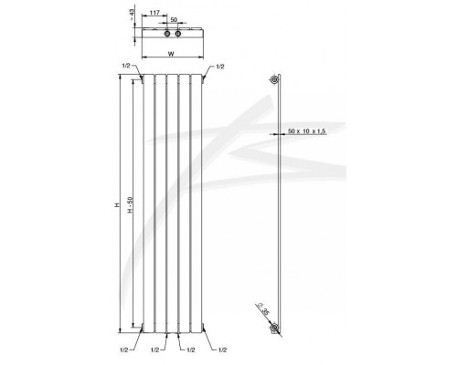 Вертикальный радиатор отопления Blende 1 H-1400 мм, L-394 мм Betatherm (графитовый серый) нижнее подключение