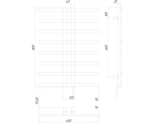 Полотенцесушитель KOSSER Флай 800х600 ER тайм. Чорний