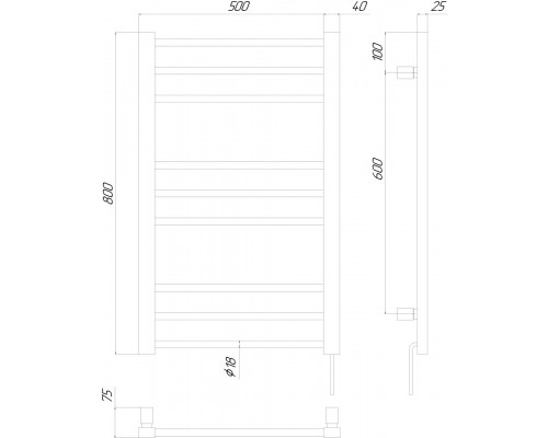 Полотенцесушитель KOSSER Степ 800х500 ER Чорний