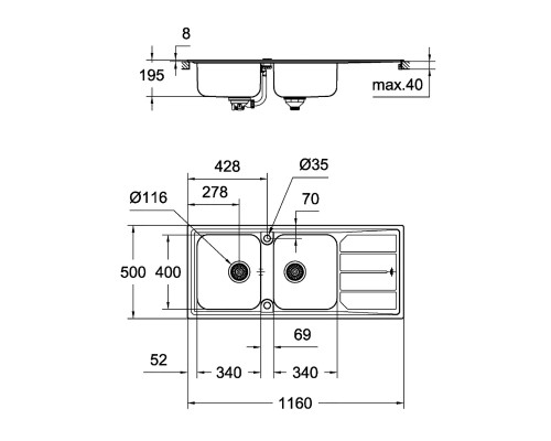 Кухонная мойка Grohe Sink K500 31588SD0