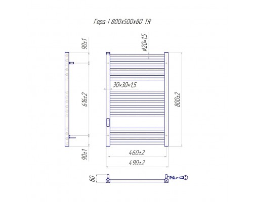 Електросушка для рушників Mario Гера-I 800х500/80 TR К (2.2.1802.03.P)
