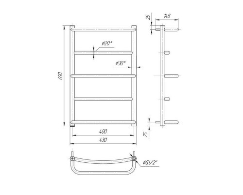 Водяна рушникосушка Mario Люкс НР 650х430/400 (1.3.0300.01.P)