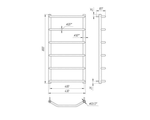 Водяна рушникосушка Mario Трапеция HP 800х430/400 (1.3.2801.01.P)