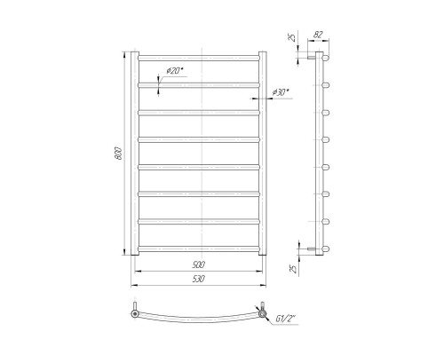 Водяной полотенцесушитель Mario Классик 800х530/500 (1.1.0107.01.P)