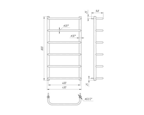 Водяна рушникосушка Mario Стандарт НР 800х430/400 (1.3.0201.01.P)