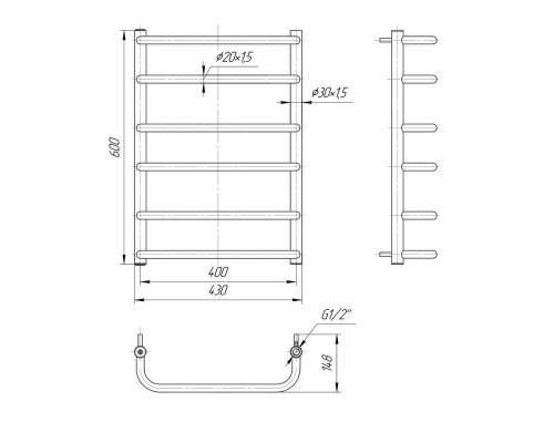 Водяна рушникосушка Mario Стандарт 600х430/400 (1.1.0202.01.P)